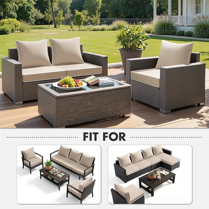 MIULEE Beige Outdoor Seat Cushion 22x22 Inch Waterproof & 3 Year Fade Resistant - Image 5