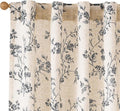 Lazzzy Black Floral Linen Curtains 84 Inch Farmhouse Back Tab Drapes by Lazzzy
