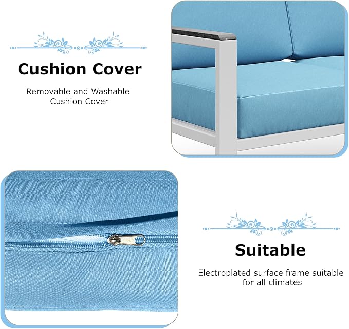 4-Piece Outdoor Patio Furniture Set, Metal Conversation Sofa Set - Image 4