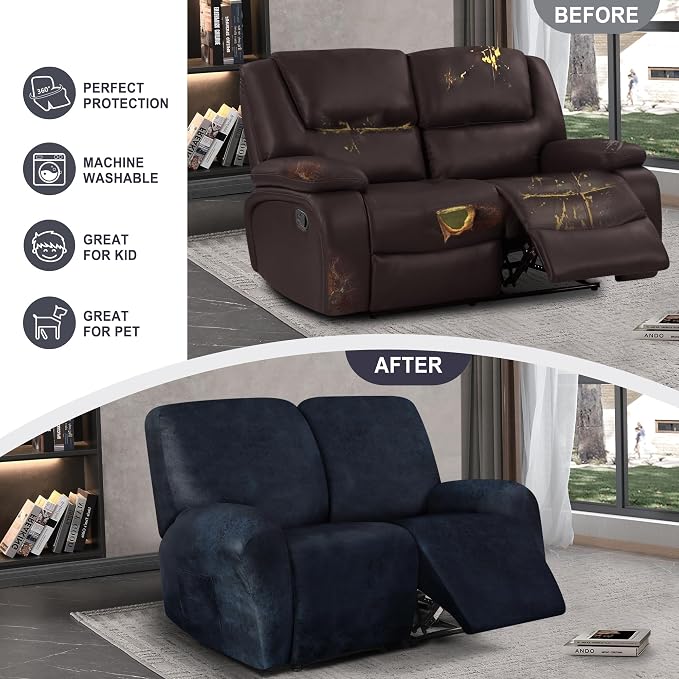 ANARACHON Leather Look Loveseat Recliner Cover, 6-Pieces Stretch Dual Recliner - Image 5