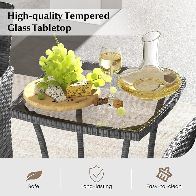 Tangkula 3-Piece Patio Furniture Set, PE Wicker Conversation Bistro Set w/A - Image 7