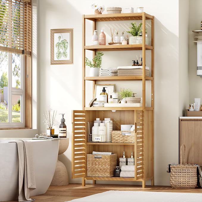 HIFIT Tall Bathroom Storage Cabinet, Corner Tall Cabinets Freestanding - Image 7