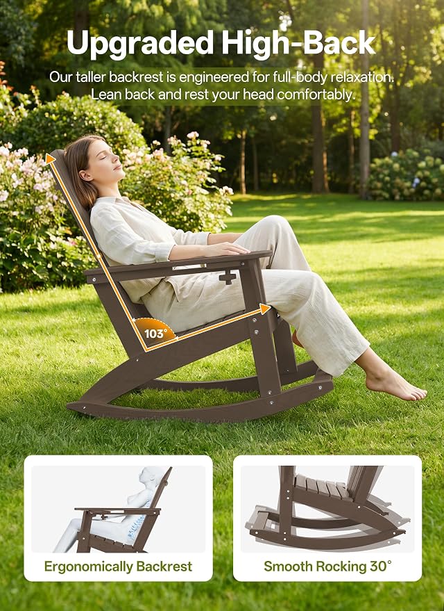 Outdoor Oversized Adirondack Rocking Chairs, All Weather HDPE Patio Rocking - Image 4