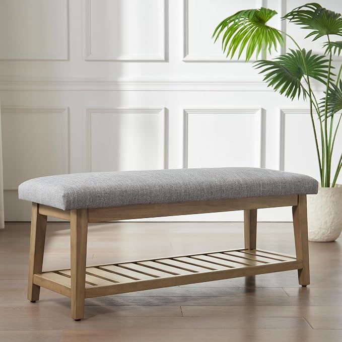 Zihanhome Entryway Bench, Chenille Upholstered Shoe Benches - Image 3
