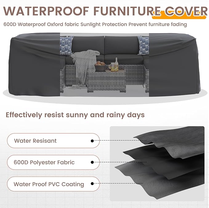UDPATIO Outdoor Patio Furniture Set, 7 Piece PE Wicker Sectional Sofa - Image 6