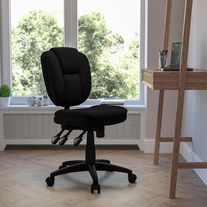 Flash Furniture Caroline Mid-Back Black Fabric Multifunction Swivel Ergonomic - Image 2