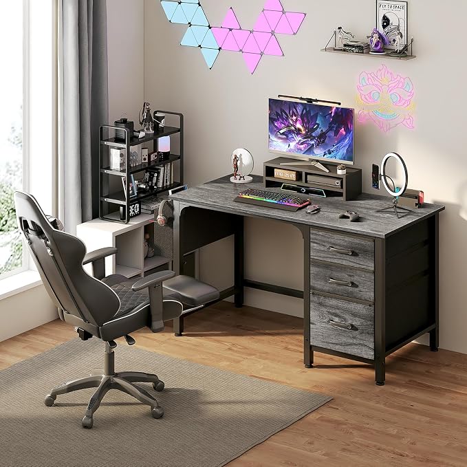 Lufeiya Computer Desk with File Drawers Cabinet, 47 Inch Home Office Desks with - Image 2