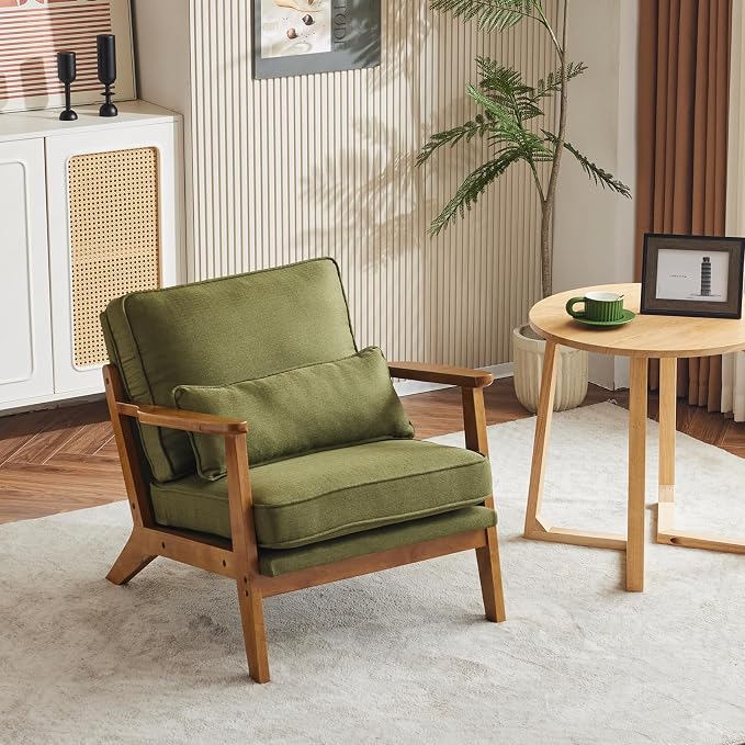 VINGLI Solid Wood Wide Armrests Accent Chair Set of 2, Upholstered Mid Century - Image 9