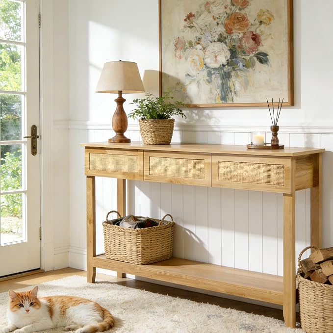 Karl home Console Table, Rattan Entryway Table by Karlhome