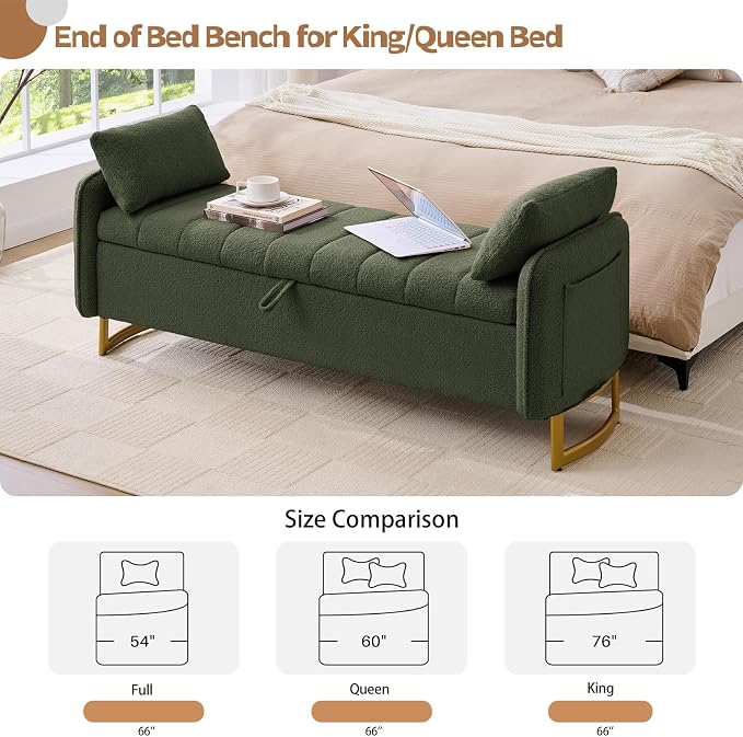 66'' King Size Storage Bench for Bedroom, Teddy Boucle End of Bed Benches for - Image 6