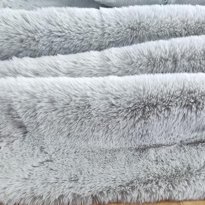 Ghouse Faux Rabbit Fur Round Rug 5ft Grey Round Rugs - Image 6