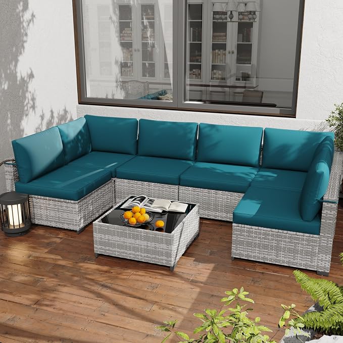 KIGOTY Patio Furniture Set, 7 Pieces Modular Outdoor Sectional Sofa, PE Rattan by KIGOTY