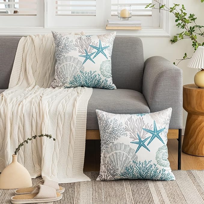 Tritard Nautical Coastal Throw Pillow Covers 16x16 Set of 2 Beach Themed Ocean - Image 4