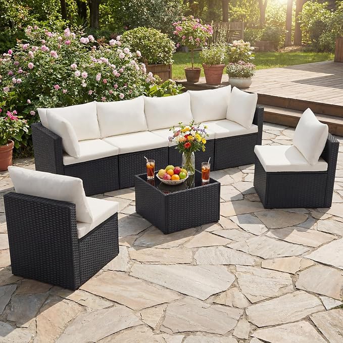 NEWBULIG 7-Piece Outdoor Patio Sectional Sofa, Weather-Resistant Modular Wicker - Image 9