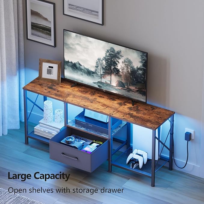 JARHETUN LED TV Stand with Fabric Drawer, Entertainment Center - Image 6