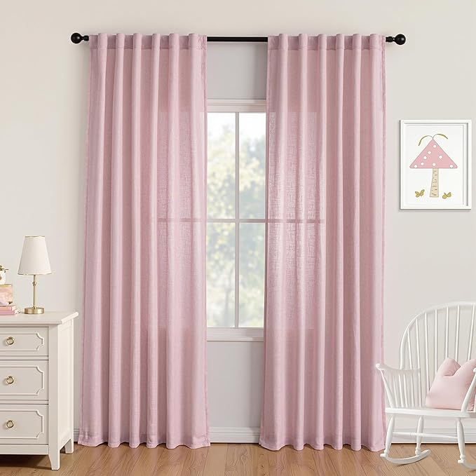 MYSKY HOME Pink Curtains for Girls Bedroom Living Room Semi Sheer Light by MYSKYHOME