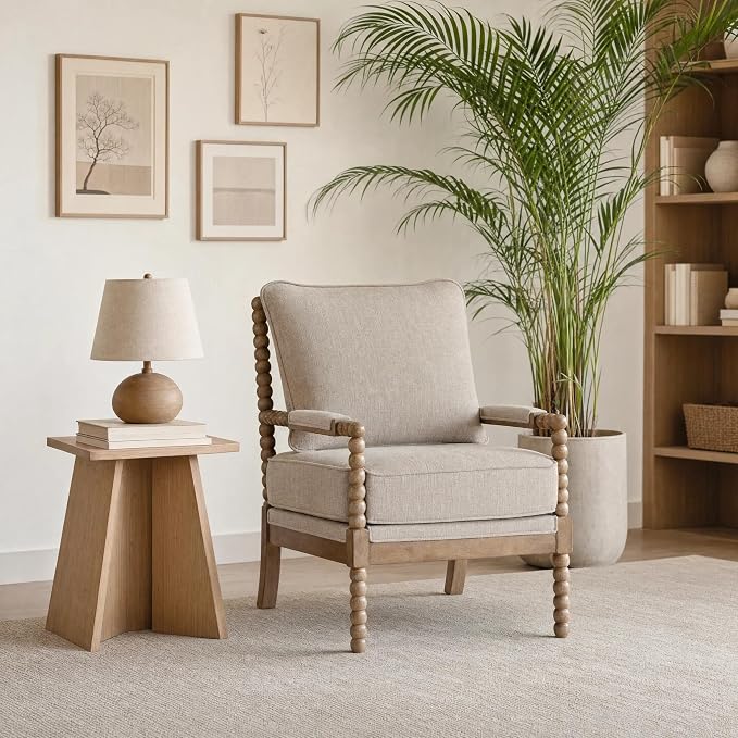 DUHOME Linen Fabric Spindle Accent Chairs Set of 2, Spool Chairs - Image 3
