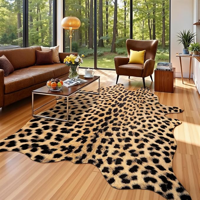 AROGAN Premium Leopard Print Rug 6.2x7 Feet, Machine Washable Faux Fur Cheetah by AROGANAREARUG