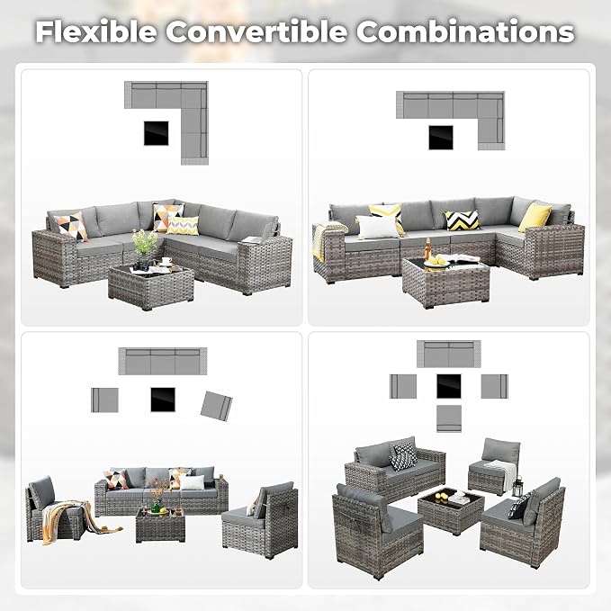 ovios 6 Pieces Patio Furniture Set, Outdoor Wicker Sectional Sofa - Image 6