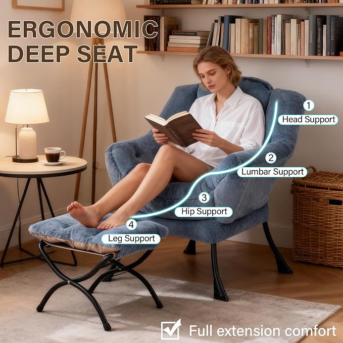 Welnow Lazy Chair with Ottoman, Modern Accent Chair with Armrests and a Side - Image 7