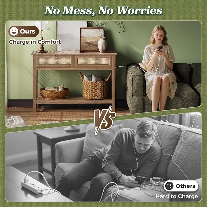 SUPERJARE Rattan Console Sofa Table - Image 6