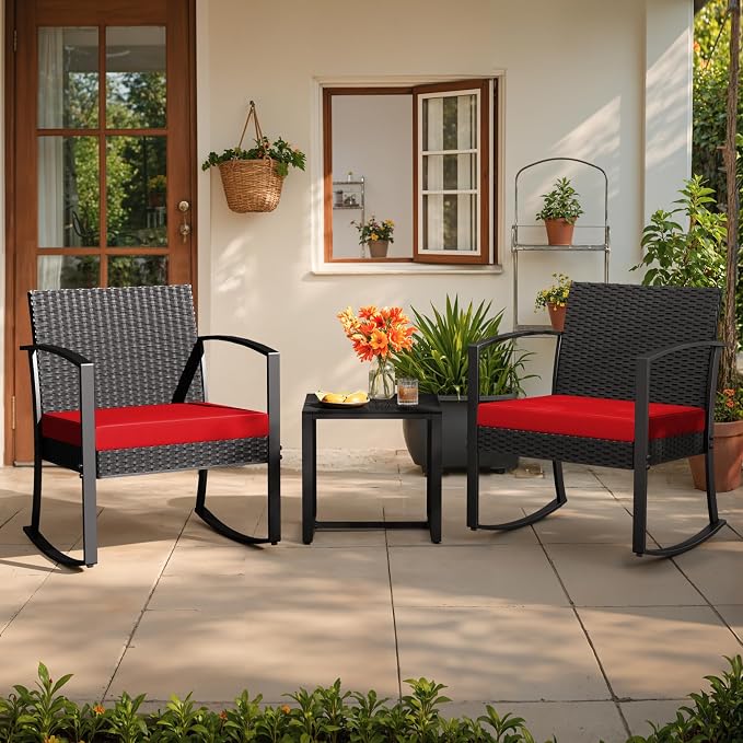 Greesum 3 Piece Outdoor Bistro Set, Imitation Rattan Conversation Set, Patio - Image 6