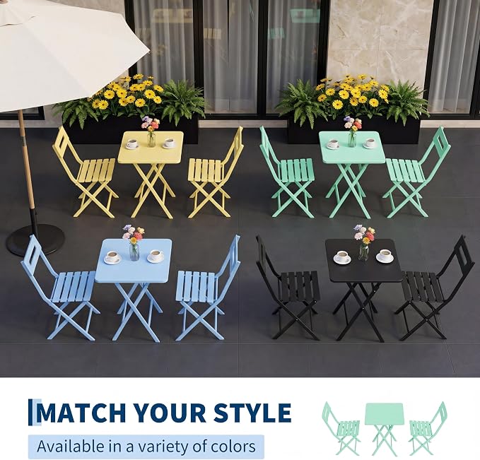 GarveeTech 3-Piece Folding Bistro Set, Heavy Duty Outdoor Patio Furniture - Image 5