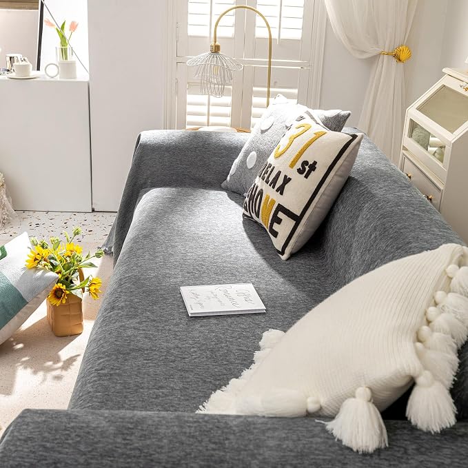 VClife Bohemian Chic Texture Sofa Cover Vintage Farmhouse Gray Couch Cover - Image 9