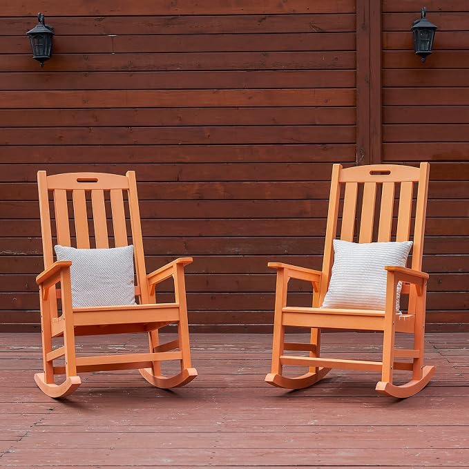 Psilvam Oversized Outdoor Rocking Chair Set of 2, HDPE Porch Rocker - Image 6