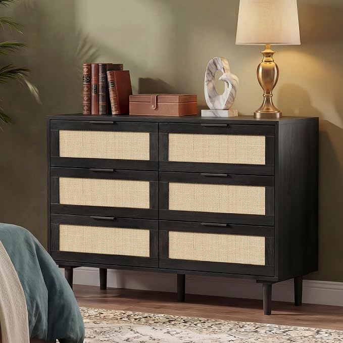 FUQARHY 6 Drawer Dresser Rattan Dresser Modern Chest by FUQARHY