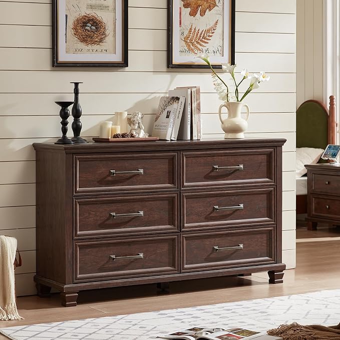 SAVOR LIFE Farmhouse Espresso 6 Drawer Dresser - Image 6