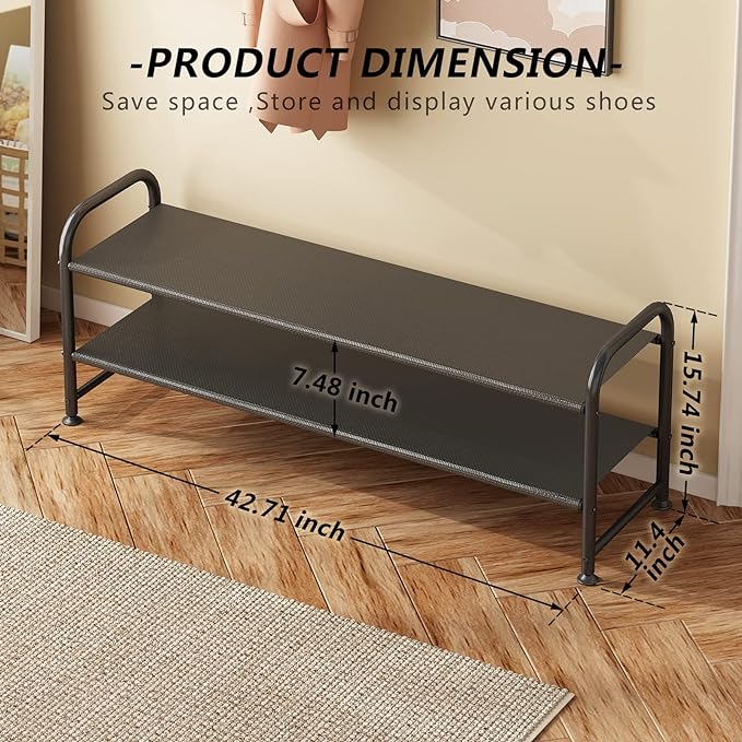 INGIORDAR Shoe Rack 2 Tier Long Storage Organizer Wide Metal Shoe Shelf - Image 3