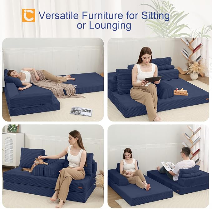 COMAX Convertible Sofa Bed, Folding Floor Couch Corduroy Fold Out Couch Bed - Image 6