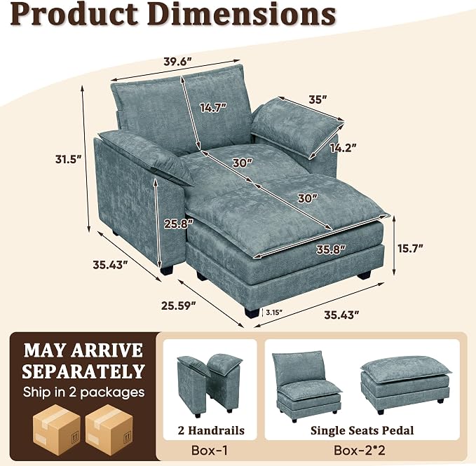 JUMMICO 40" Chaise Lounge Chair - Image 2