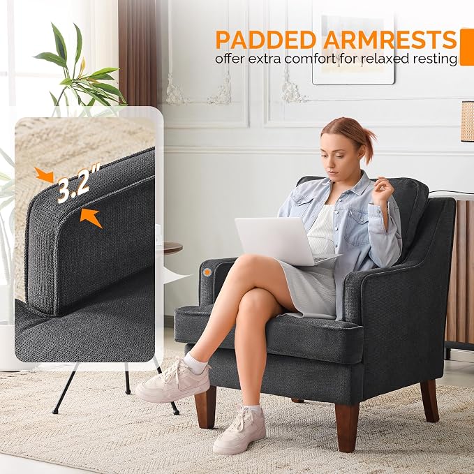 VINGLI Black Accent Chairs Set of 2, Mid Century Modern Chairs, Upholstered - Image 5