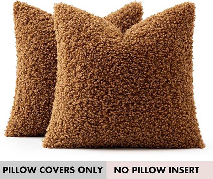 Faux Fur Throw Pillow Covers 24x24 Inch Set of 2 Boucle Neutral Decorative - Image 7