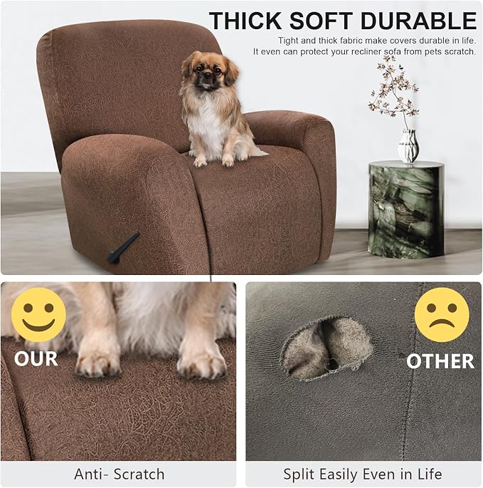 ANARACHON Recliner Chair Covers Leather Look, 4 Pieces Recliner Covers Non Slip - Image 6