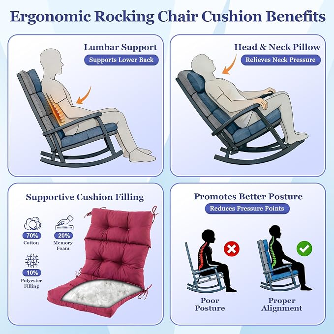 Rocking Chair Cushion, Waterproof and Fade-Resistant Adirondack Rocker Cushions - Image 3