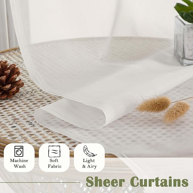 Lecloud Ivory Sheer Curtains 108 Inches Long 2 Panels, Solid Airy Voile Extra - Image 7