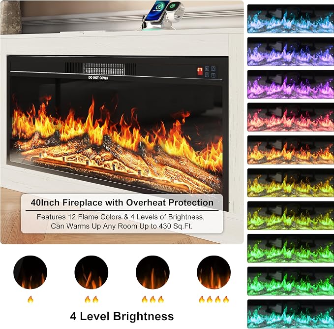 103" Fireplace TV Stand with 40" Electric Fireplace, Farmhouse TV Stand with - Image 3