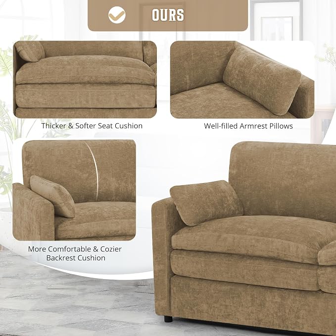Comfy Chenille Sofa Set with Well-Filled Pillows, Modern 3 Seater and Loveseat - Image 5