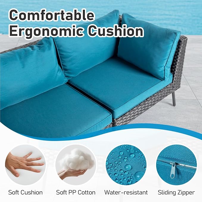 VINGLI 6-Piece Patio Furniture Set, All-Weather Wicker Outdoor Sectional Sofa - Image 6