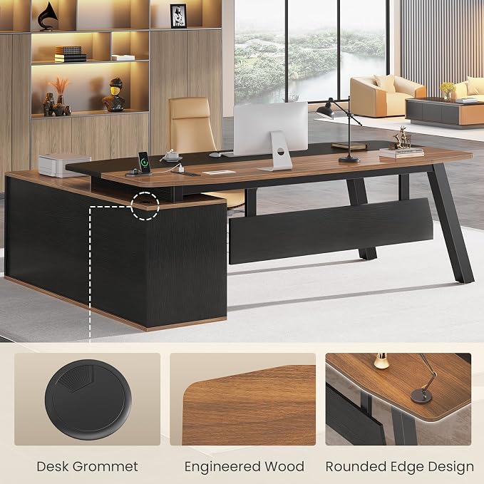 SEDETA 71" Executive Desk with File Cabinet, Large Office Desk with Drawers and - Image 8