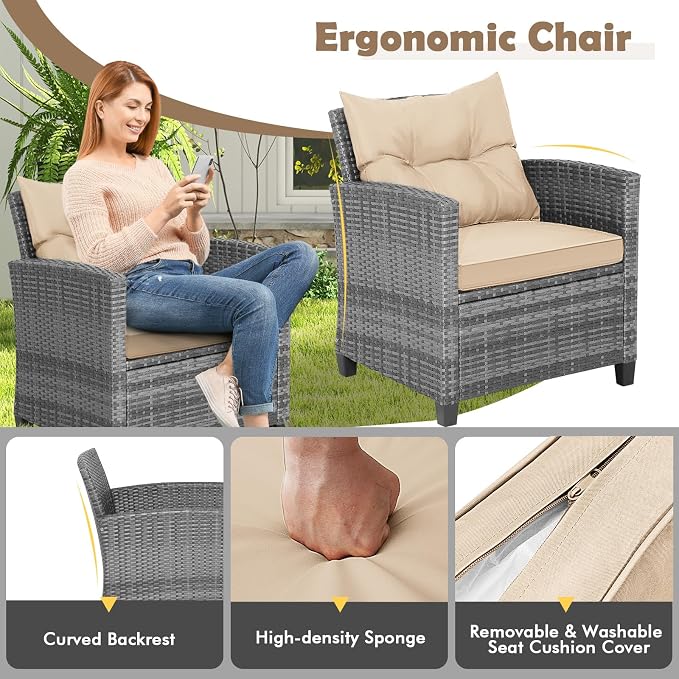 Tangkula 3 Pieces Wicker Patio Furniture Set, Outdoor Rattan Conversation - Image 7