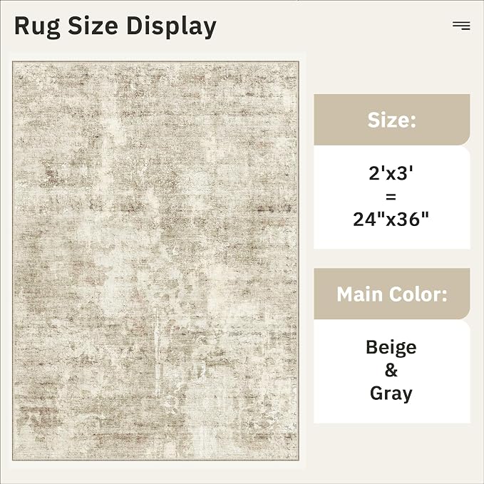 2x3 Washable Rugs for Kitchen, Powder Room Small Area Rug Non-Slip Vintage Low - Image 5