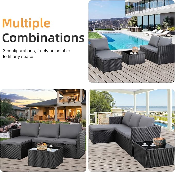 Shintenchi 4 Pieces Patio Furniture Sets, Outdoor Sofa Patio Sectional Sets All - Image 4