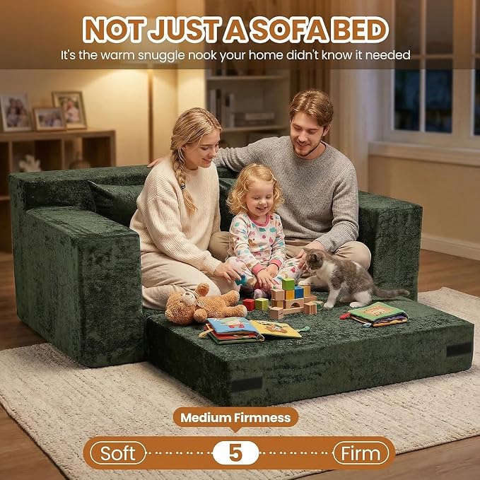 Loveseat Sofa Bed, Convertible Silky Velvet 5-in-1 Foldable Boneless Sleeper - Image 7