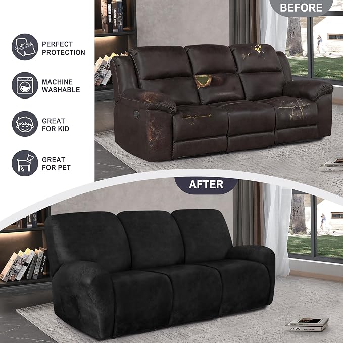 ANARACHON Leather Look Recliner Couch Cover, 8-Pieces Stretch Recliner Sofa - Image 6