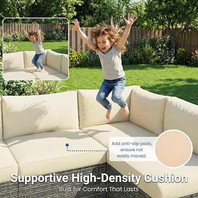 May in Color 7 Pieces Wicker Outdoor Patio Furniture Set, Patio Sectional Sofa - Image 5