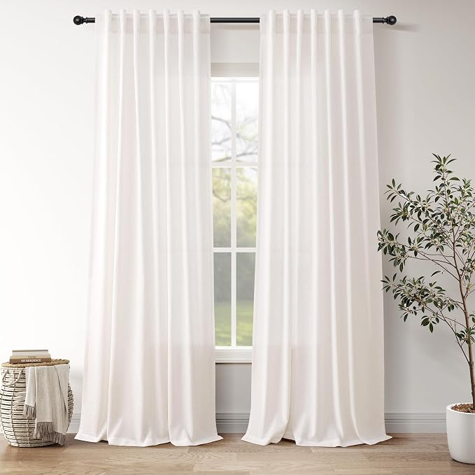 Ivory White Linen 112 Inch Curtains by Nanspring